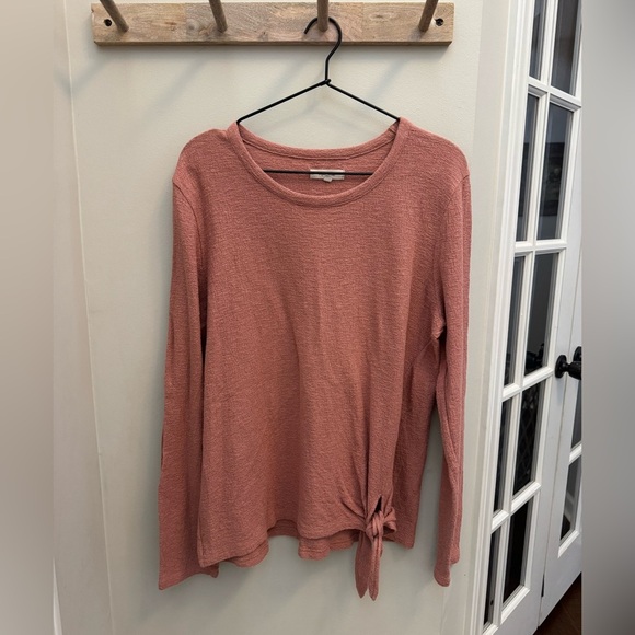 Madewell Rose Pink Side Tie Textured Long Sleeve Top - Picture 2 of 7